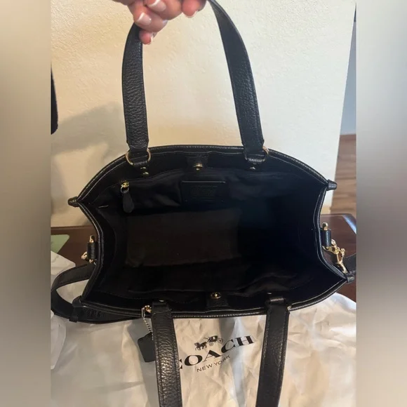 COACH Black Leather Dempsey Tote with Detachable Crossbody Strap - Picture 6 of 9